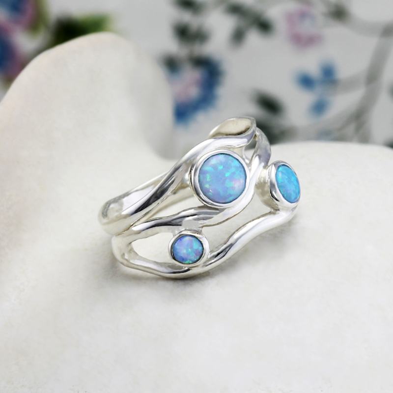 Thumbnail of Three Blue Fire Opal Gemstone Ring image