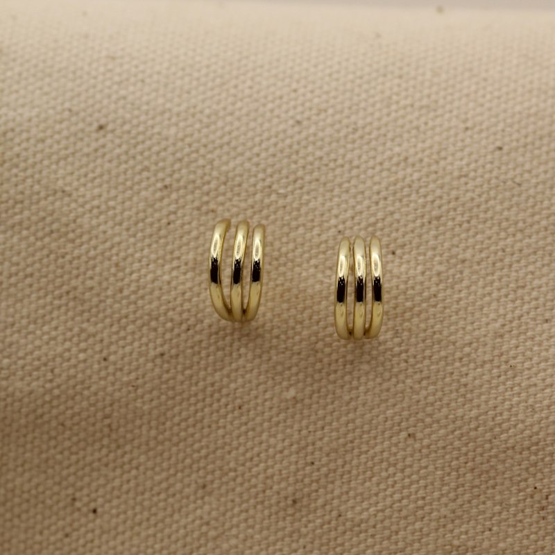 Thumbnail of Three-Layer Line Huggie Gold Vermeil Earrings image