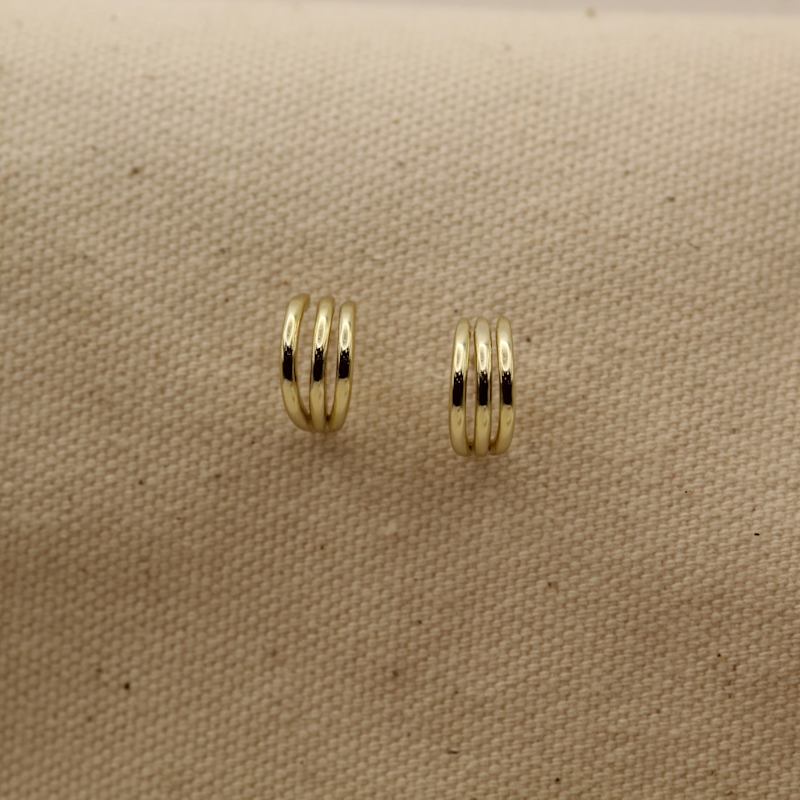 Thumbnail of Three-Layer Line Yellow Solid Gold Huggie Earrings image