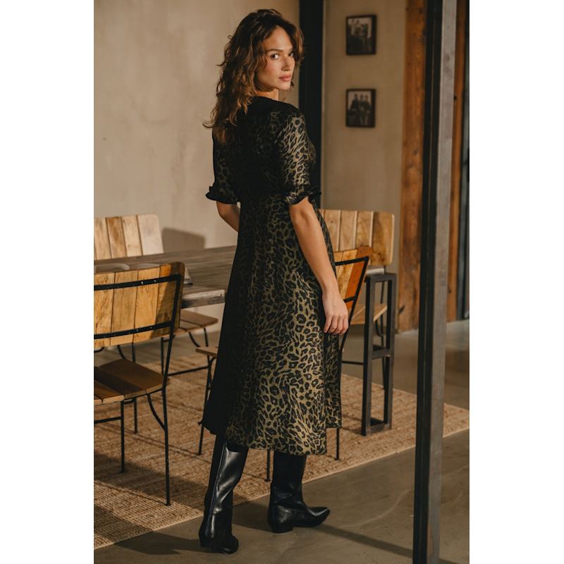 Thursday's Child Brown Leopard Print Metallic Mia Midi Dress by Traffic People