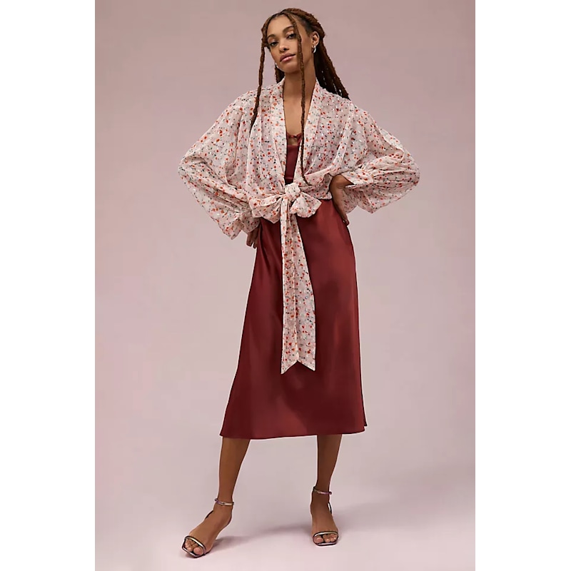 Thumbnail of Tie Front Floral Kimono image