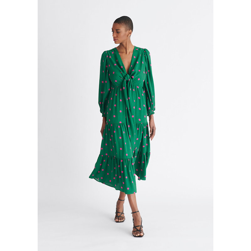 Tiered Hem Polka Dot Dress In Green And Pink | PAISIE | Wolf & Badger