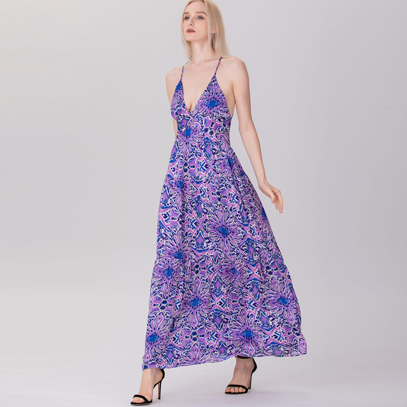 Thumbnail of Tiered Panels Backless Strappy Maxi Dress - image