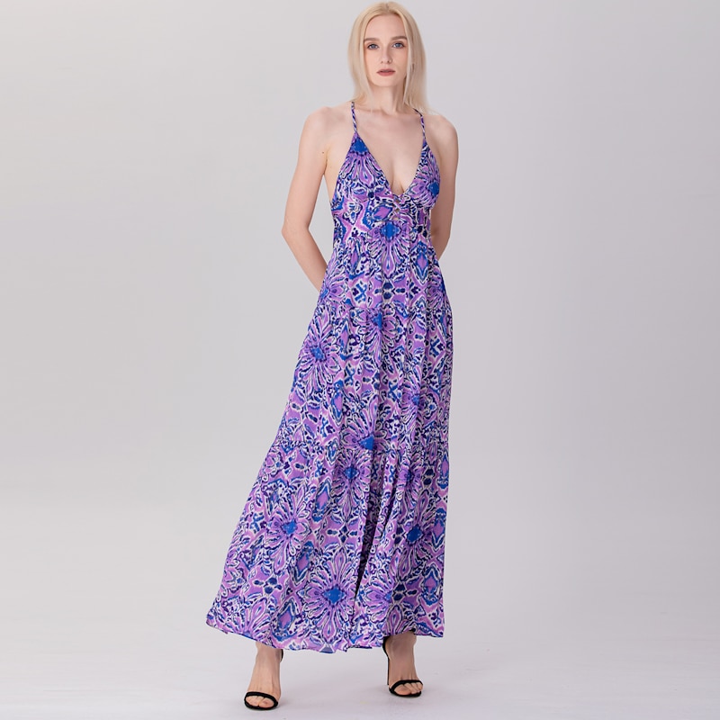 Thumbnail of Tiered Panels Backless Strappy Maxi Dress - image
