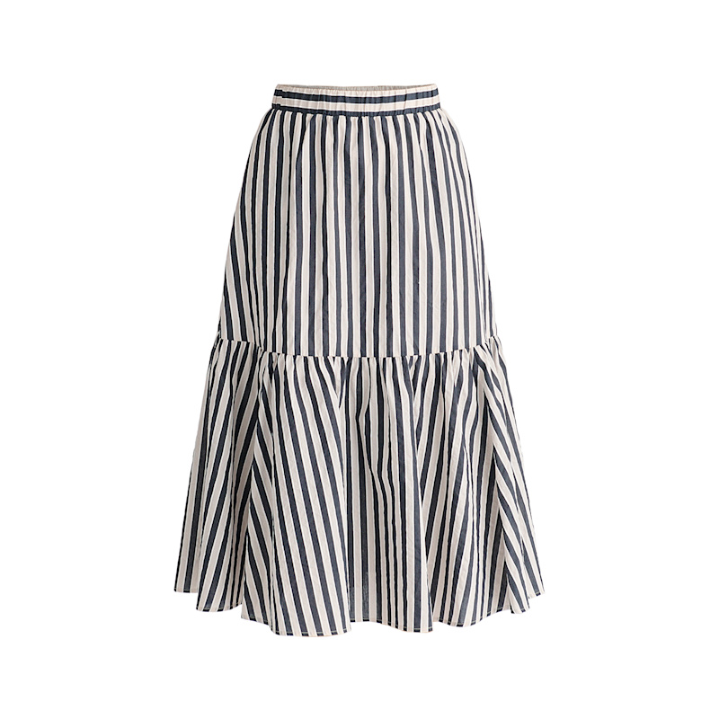 Thumbnail of Tiered Striped Midi Skirt In Cream And Black image