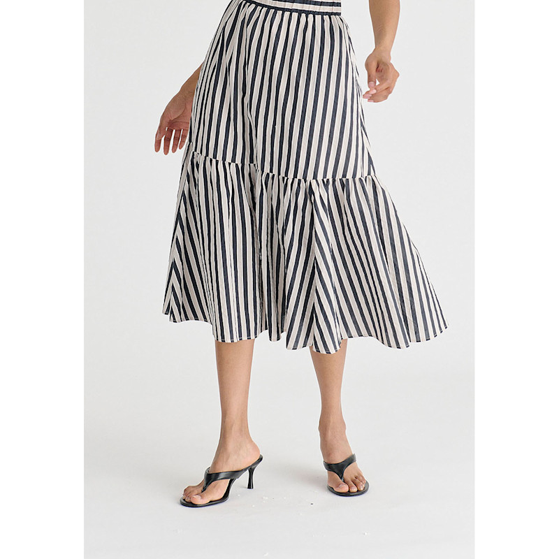 Thumbnail of Tiered Striped Midi Skirt In Cream And Black image