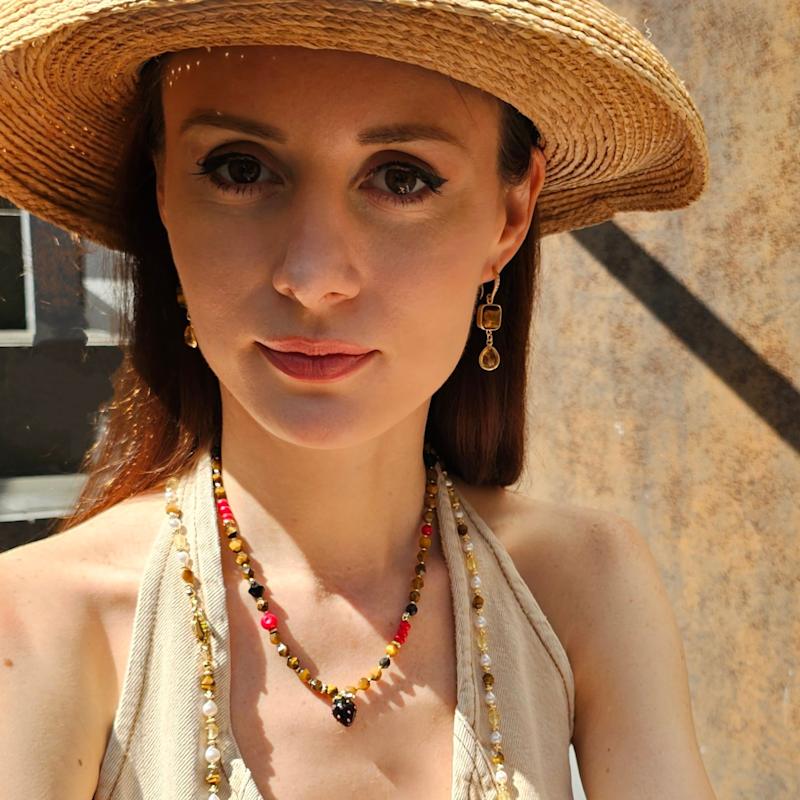 Thumbnail of Tiger Eye With Citrine Dangle Comfort Earrings image