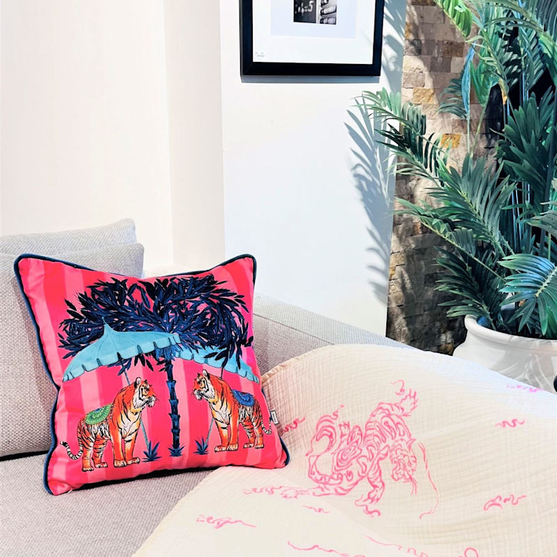 Thumbnail of Tiger Pattern Throw Pillow Cover - Pink Velvet Cushion - Unique Home Decor image