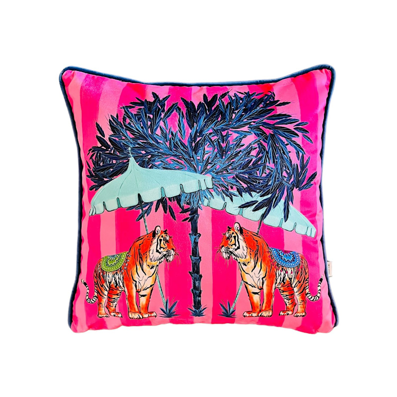 Thumbnail of Tiger Pattern Throw Pillow Cover - Pink Velvet Cushion - Unique Home Decor image