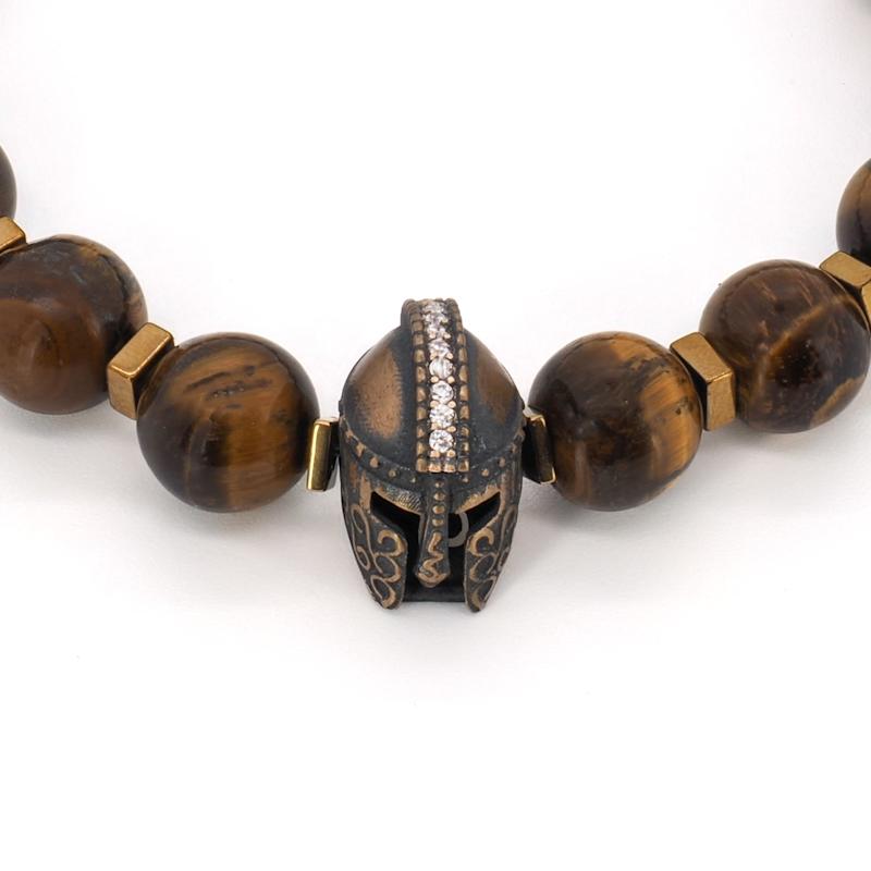 Thumbnail of Tiger's Eye Stone Beaded Gladiator Men's Bracelet - Brown image