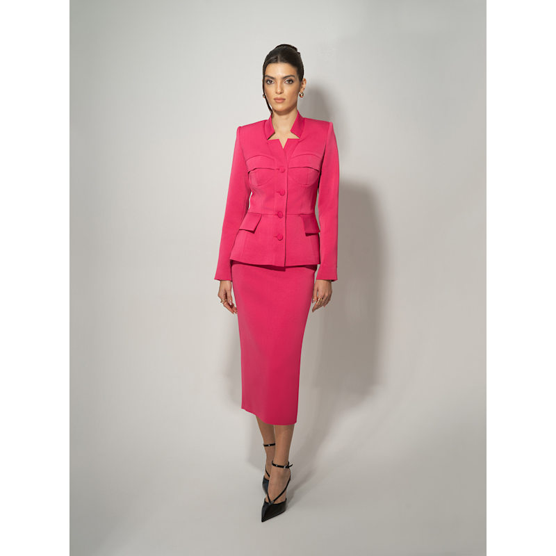 High-Waist Pencil Midi Skirt, Hot Pink | Tia Dorraine | Wolf & Badger