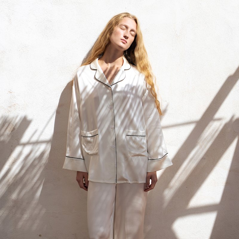 Thumbnail of Timeless Collection Silk Long Pajama Set - White image