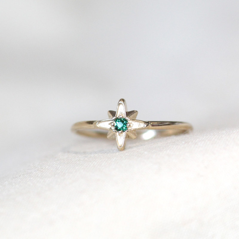 Thumbnail of 14K Yellow Solid Gold North Star Emerald Ring image
