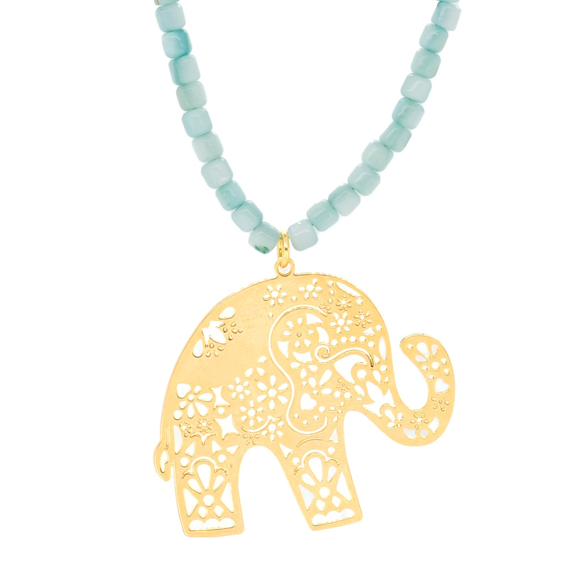 Thumbnail of Bohemian Gold Elephant Beaded Necklace - Blue image