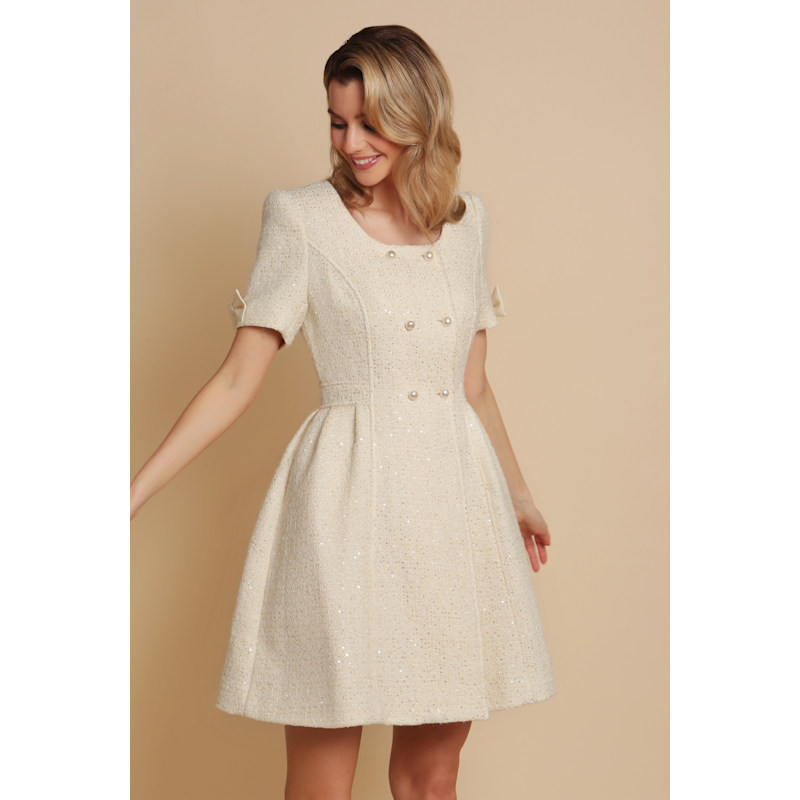 Thumbnail of 'Golden Age' Wool Tweed Dress Coat In Bianco image