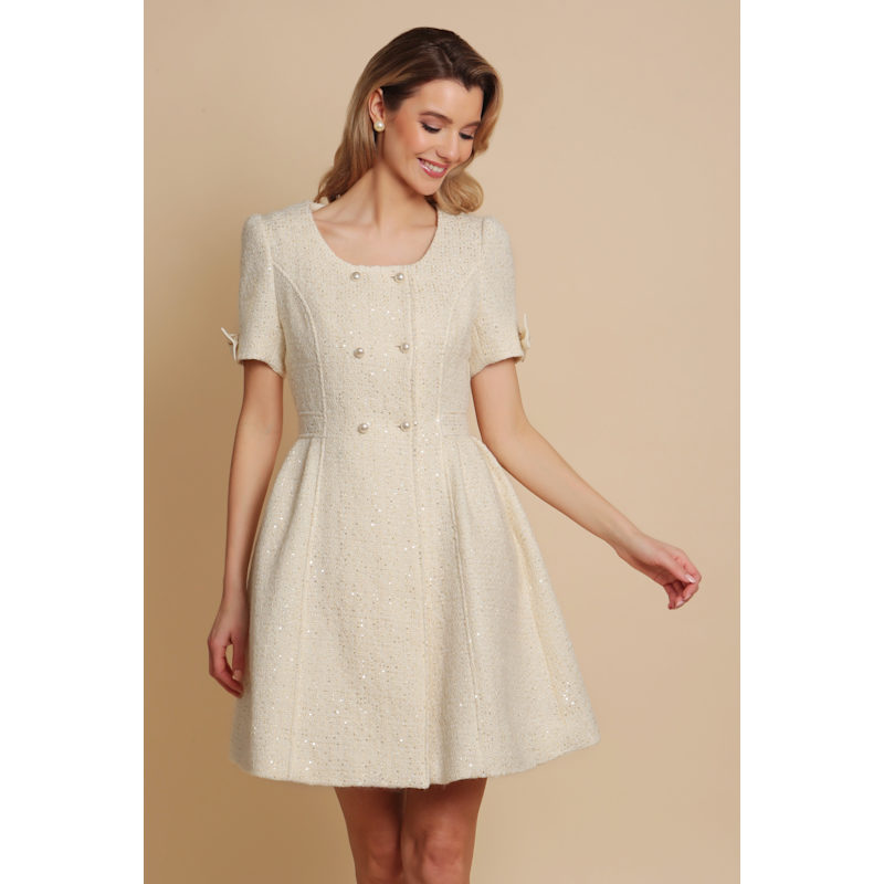Thumbnail of 'Golden Age' Wool Tweed Dress Coat In Bianco image