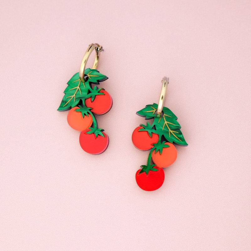 Thumbnail of Tomato On-The-Vine Dangly Hoop Earrings image