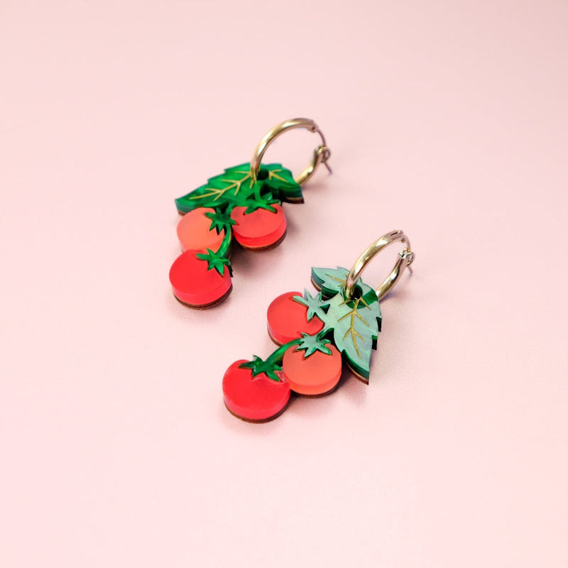 Thumbnail of Tomato On-The-Vine Dangly Hoop Earrings image