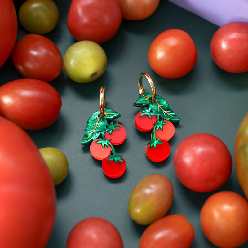 Thumbnail of Tomato On-The-Vine Dangly Hoop Earrings image