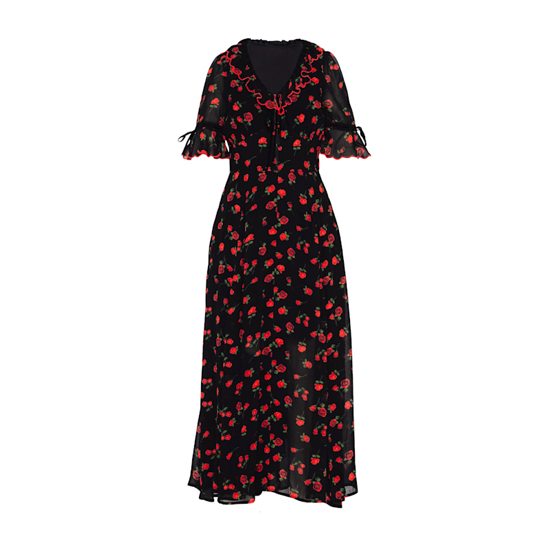 Toni Red Rose Print Velvet Tie Maxi Dress