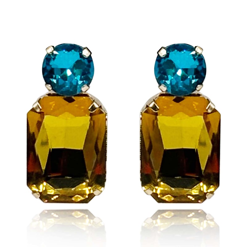 Thumbnail of Adelle Topaz Crystal Ocatgon And Aqua Round Stone Drop Earrings image