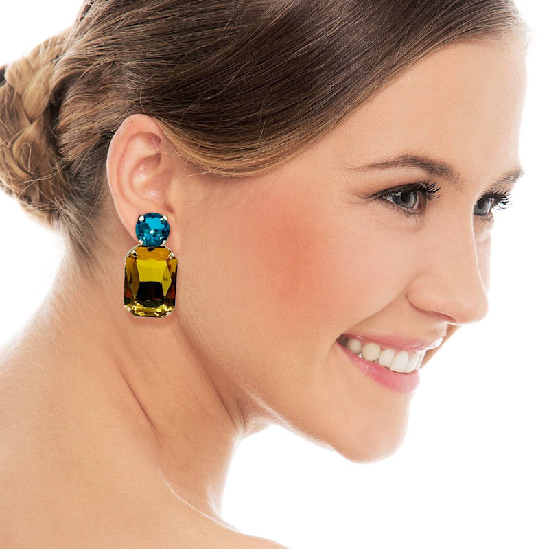 Thumbnail of Adelle Topaz Crystal Ocatgon And Aqua Round Stone Drop Earrings image