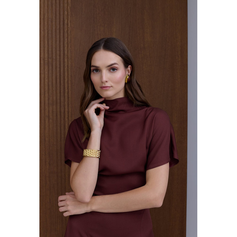 Thumbnail of Tori Burgundy Structured Midi Dress image