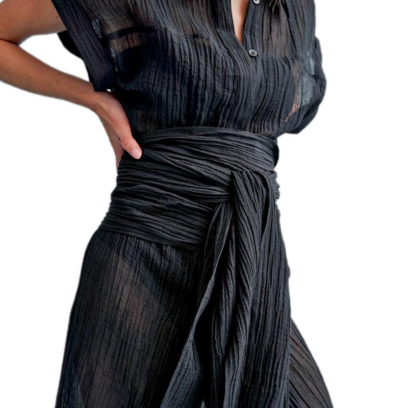 Women's Tori Crinkle Linen Shirt Dress - Black | Small | The Summer Edit