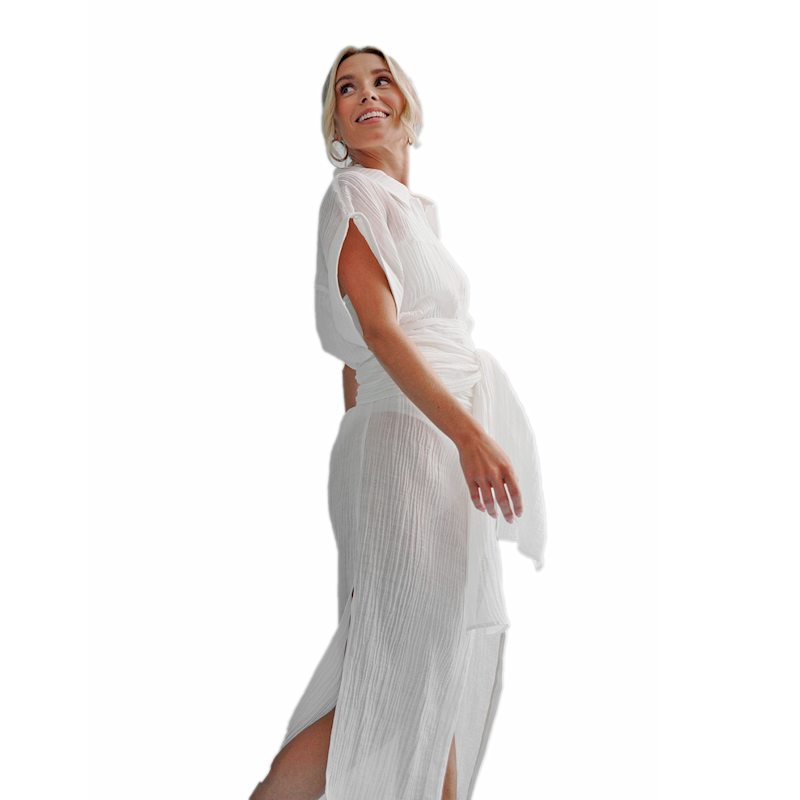 The Summer Edit Crinkle Linen Shirt Dress - White