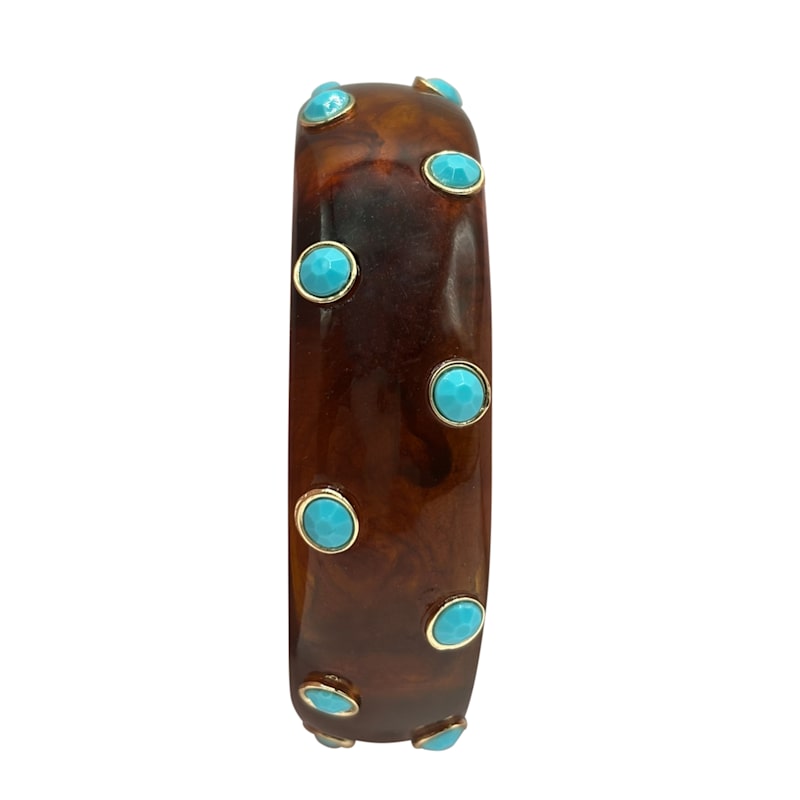 Seraphina Tortoise Resin Bangle With Turquoise Glass Stones In