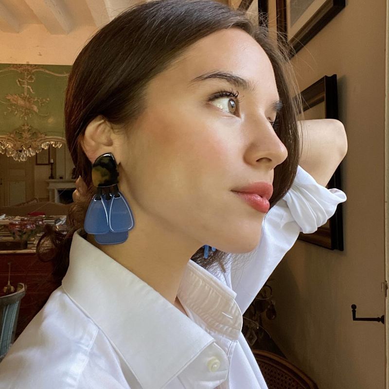 Thumbnail of Patrizia Tortoise Resin Top Earrings With Light Blue Drops image