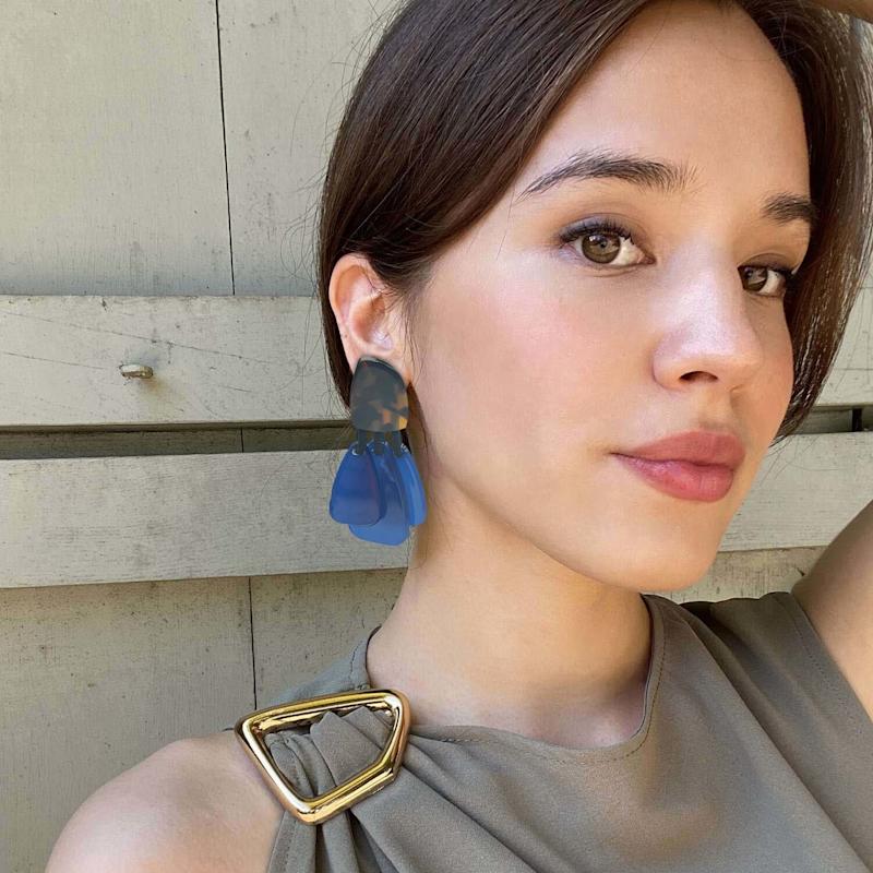 Thumbnail of Patrizia Tortoise Resin Top Earrings With Cobalt Blue Resin Drops image