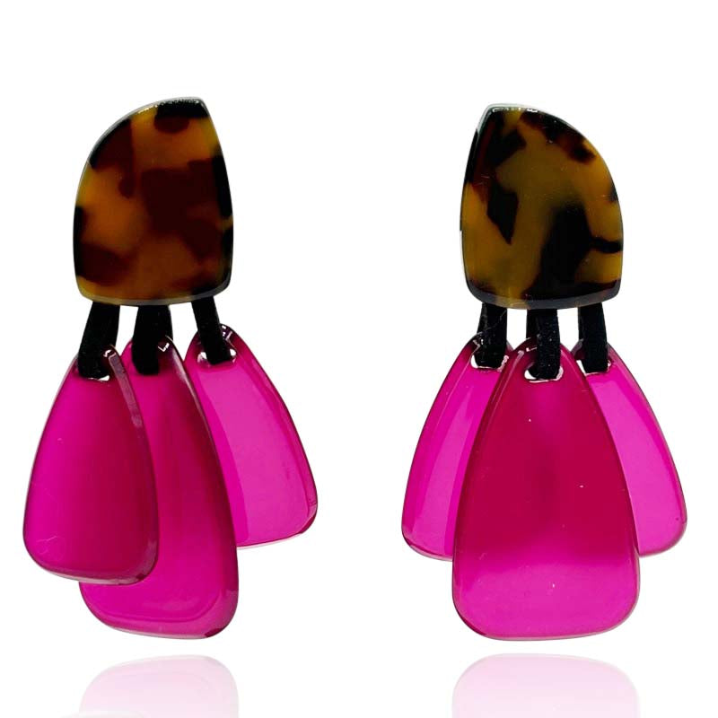 Thumbnail of Patrizia Tortoise Resin Top Earrings With Fuschia Drops image