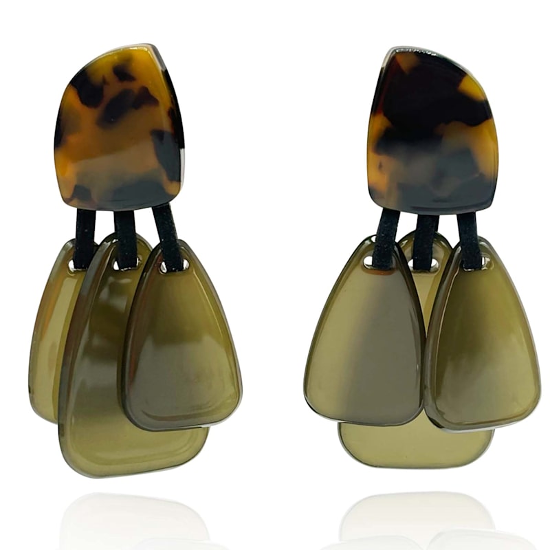 Thumbnail of Patrizia Tortoise Resin Top Earrings With Green Resin Drops image