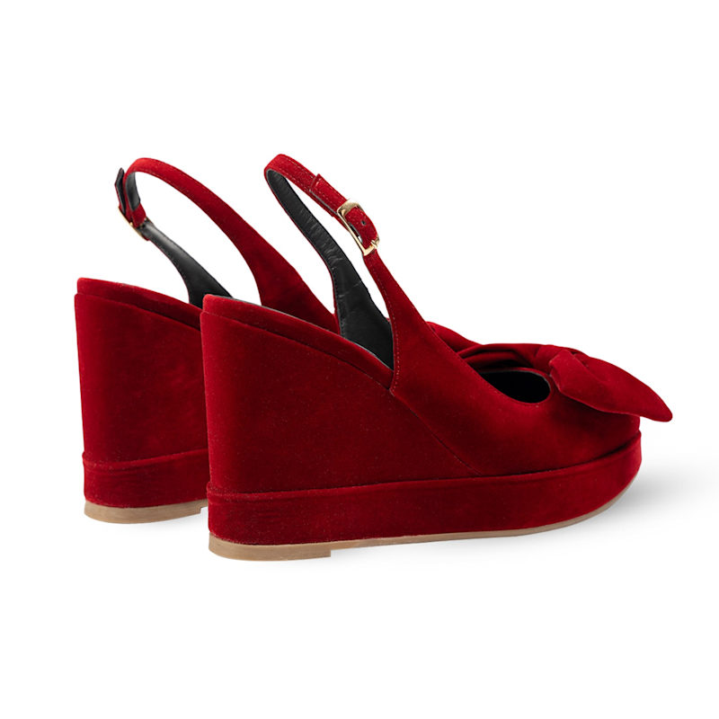 red dress wedges Jack Rogers Rozette Wedge Heels  Fire Red Suede