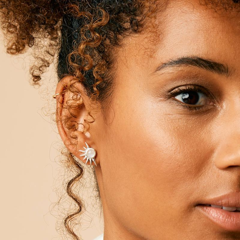 Thumbnail of Total Eclipse Silver Statement Stud Earrings - Moonstone image