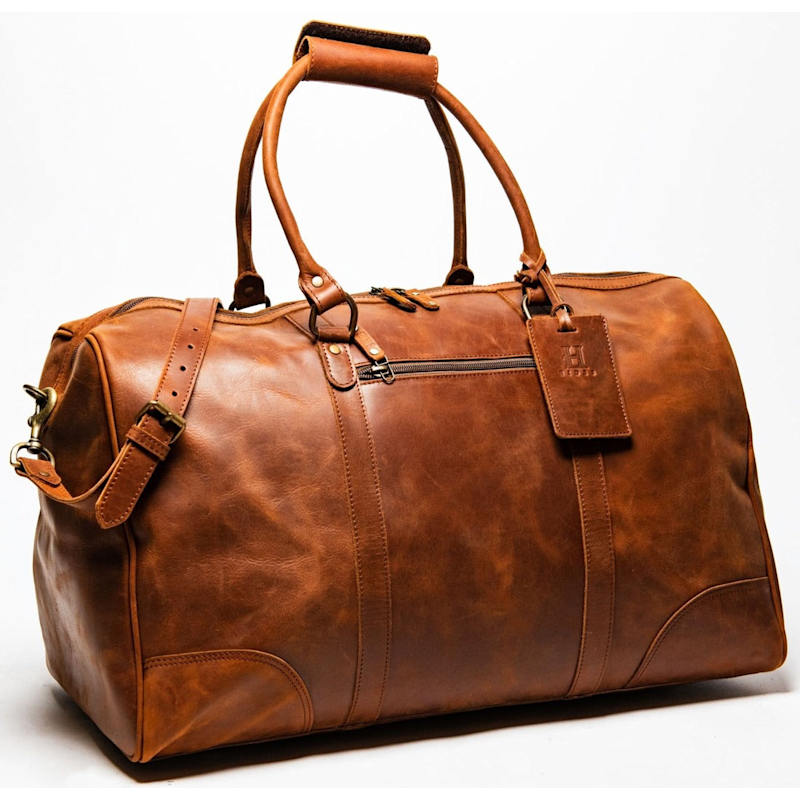 Thumbnail of Large Leather Duffle Weekender Bag With Luggage Tag - The Tourist image