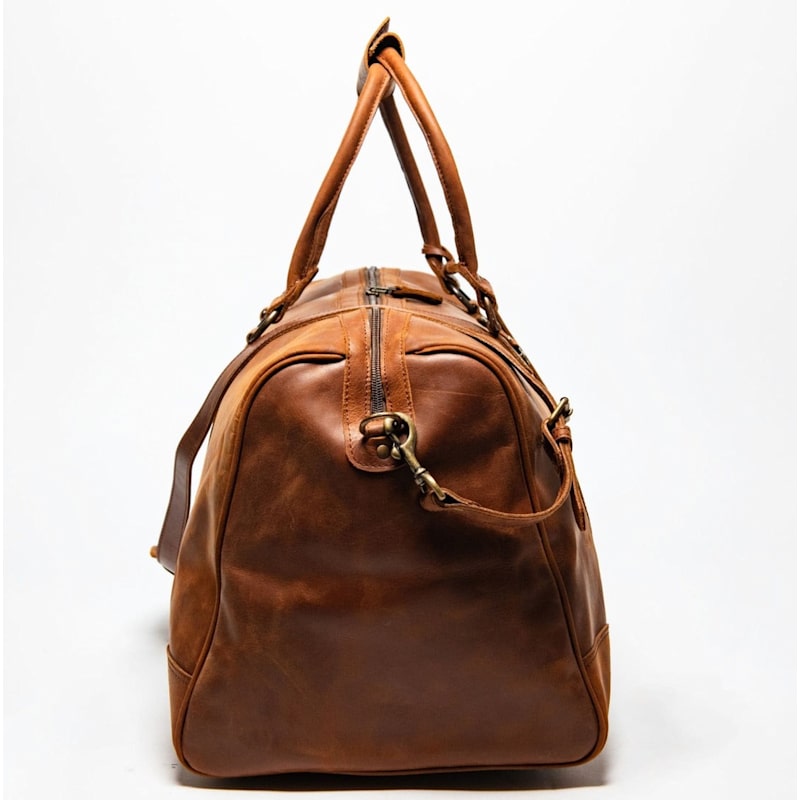 Thumbnail of Large Leather Duffle Weekender Bag With Luggage Tag - The Tourist image