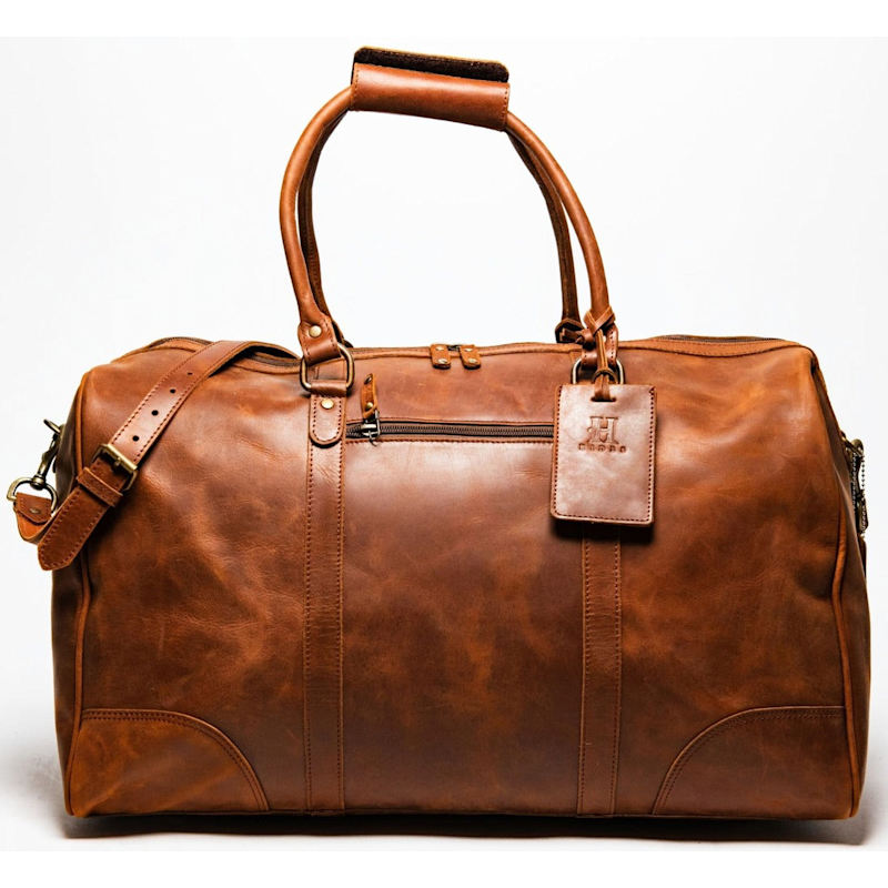 Thumbnail of Large Leather Duffle Weekender Bag With Luggage Tag - The Tourist image