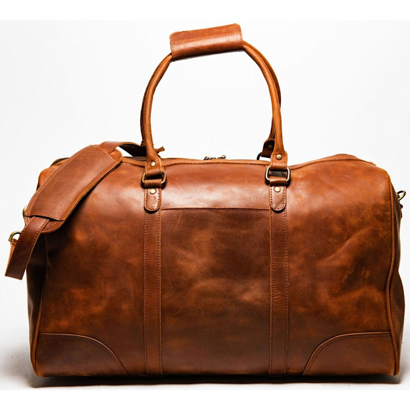 Thumbnail of Large Leather Duffle Weekender Bag With Luggage Tag - The Tourist image