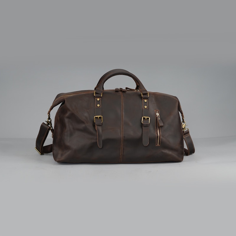 Thumbnail of Zip Detail Genuine Leather Holdall - Dark Brown image