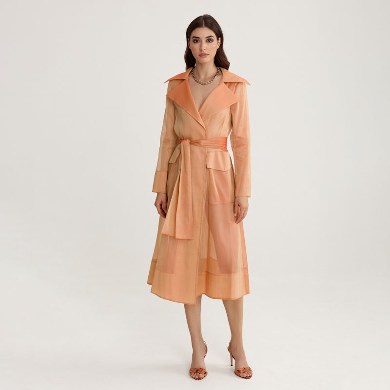 Thumbnail of See Through Organza Trench Coat In Orange image