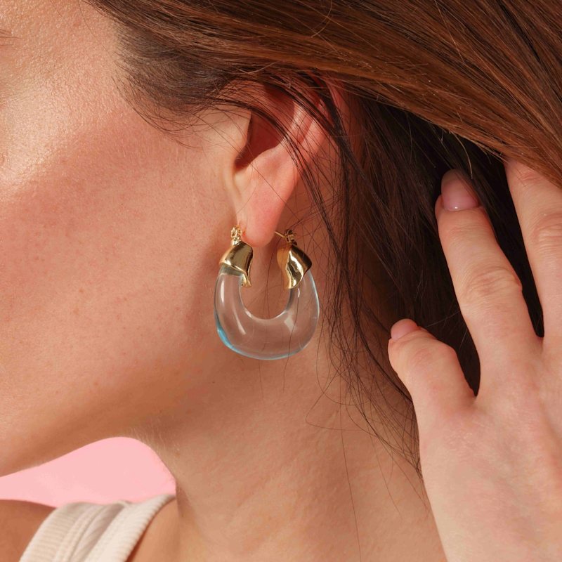 Thumbnail of Winslow Transparent Aqua Resin And Gold Hoop Earrings image