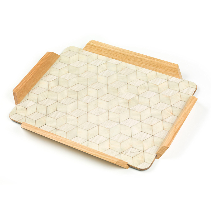 Thumbnail of Large Tray In Geometric Scandinavian Style. Melamine Coated For Heat Resistance. Upcycled Wooden Handles image