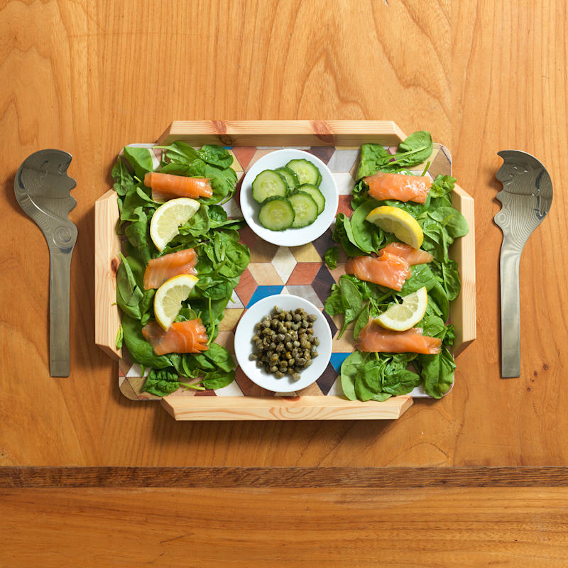 Thumbnail of Large Tray In Warm Shades From The Leo Range. Solid Wooden Handles. Made Individually In The Cotswolds England. Versatile Gift. image