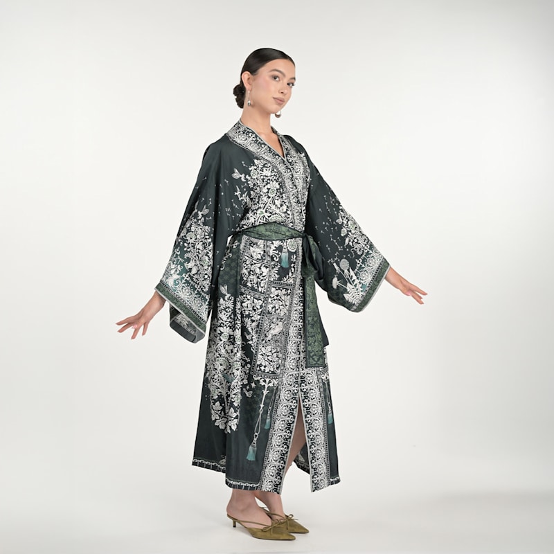Thumbnail of Tree Of Life Silk Robe In Green image