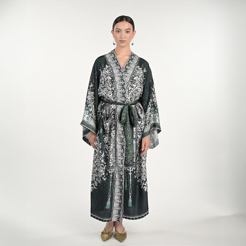 Thumbnail of Tree Of Life Silk Robe In Green image