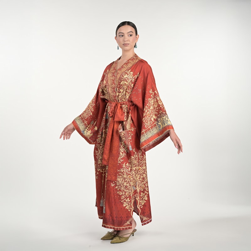 Thumbnail of Tree Of Life Silk Robe In Rust image
