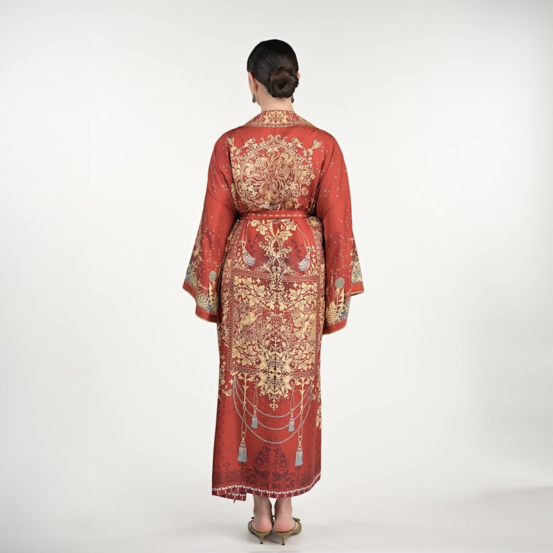 Thumbnail of Tree Of Life Silk Robe In Rust image