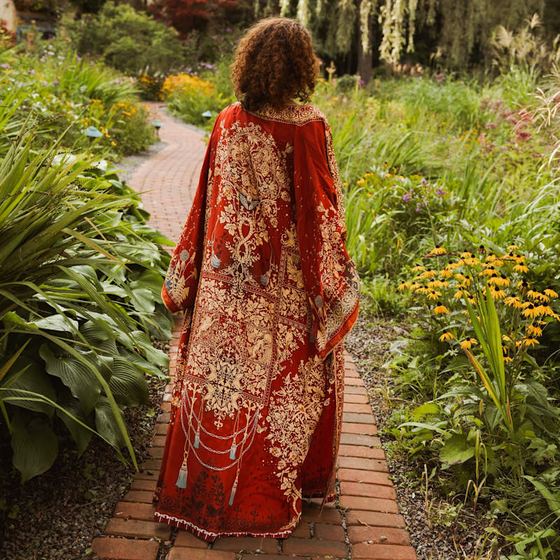 Thumbnail of Tree Of Life Silk Robe In Rust image